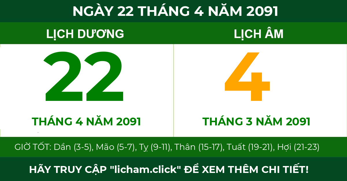 lịch âm ngày 22 tháng 4 năm 2091
