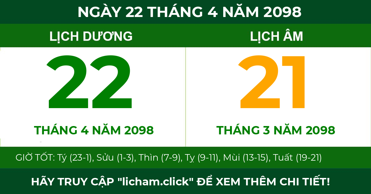 lịch âm ngày 22 tháng 4 năm 2098