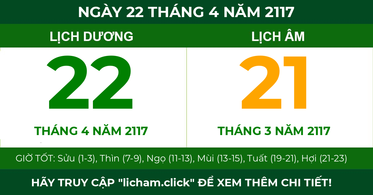 lịch âm ngày 22 tháng 4 năm 2117