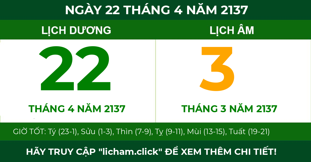 lịch âm ngày 22 tháng 4 năm 2137