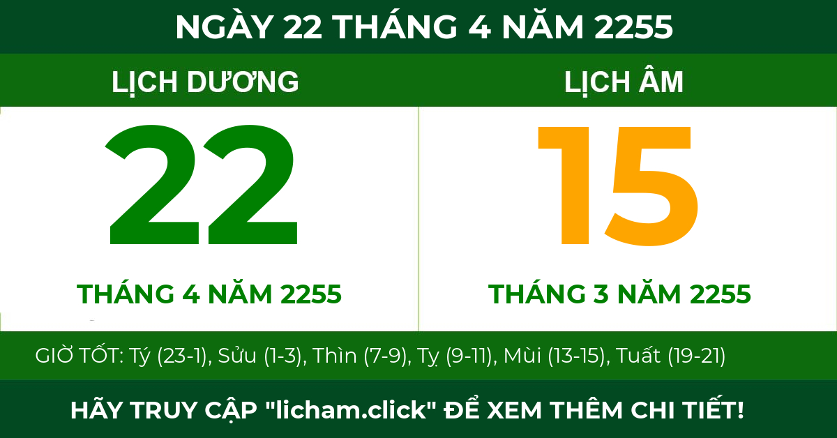 lịch âm ngày 22 tháng 4 năm 2255