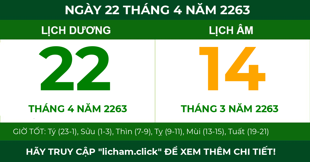 lịch âm ngày 22 tháng 4 năm 2263