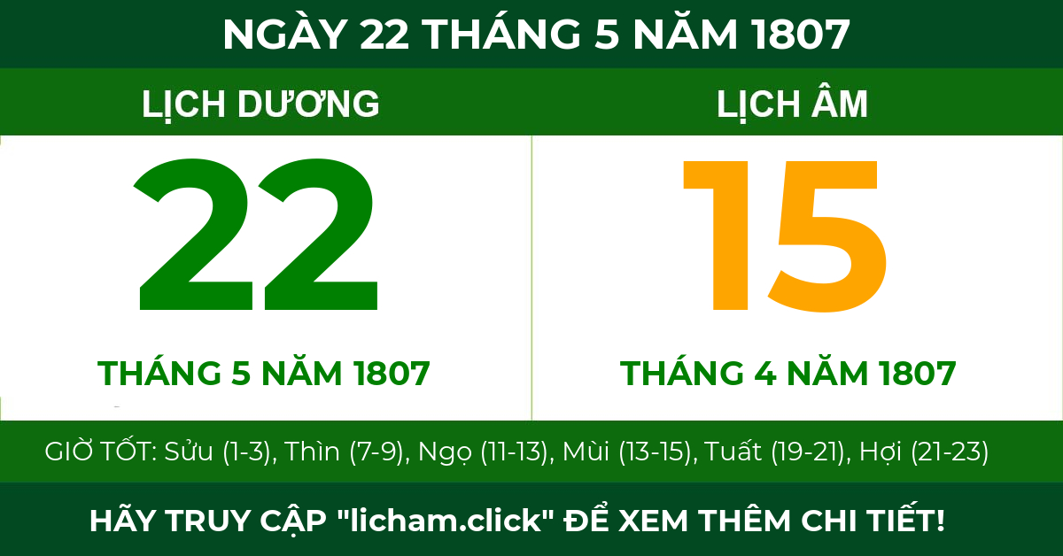 lịch âm ngày 22 tháng 5 năm 1807