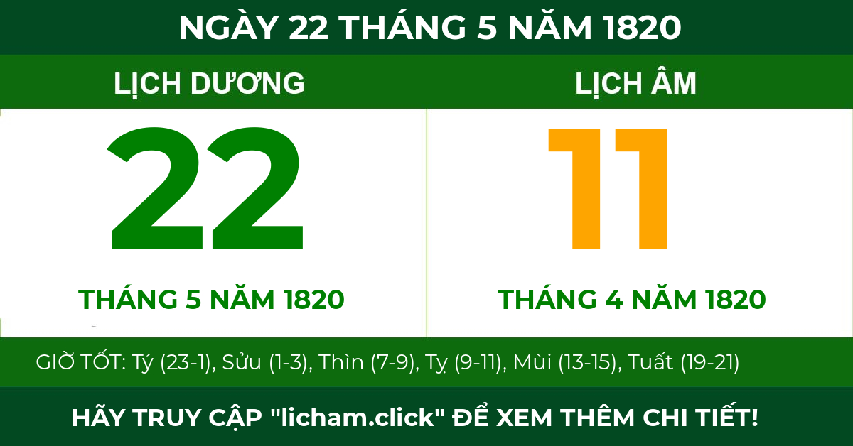 lịch âm ngày 22 tháng 5 năm 1820
