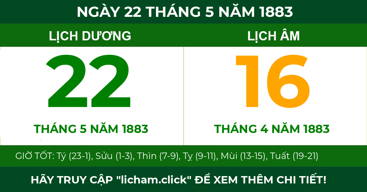 lịch âm ngày 22 tháng 5 năm 1883