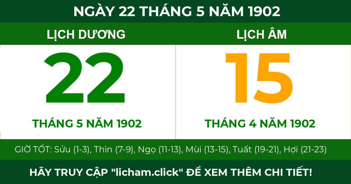 lịch âm ngày 22 tháng 5 năm 1902