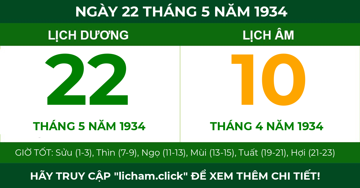 lịch âm ngày 22 tháng 5 năm 1934