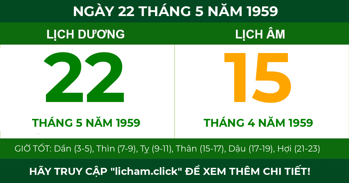 lịch âm ngày 22 tháng 5 năm 1959