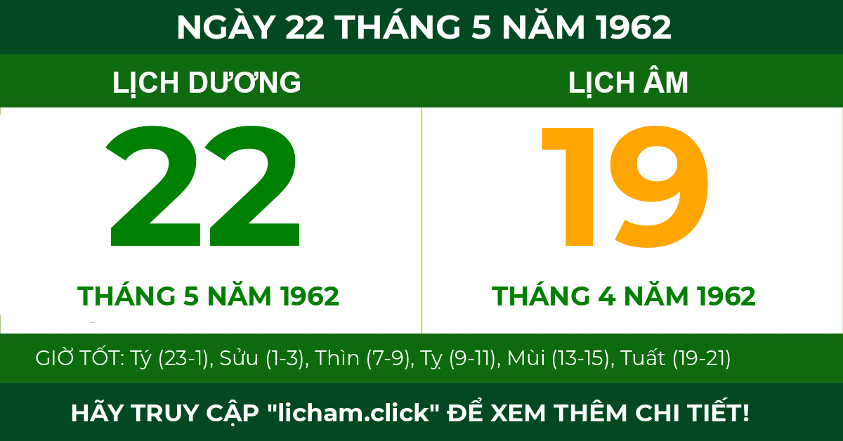 lịch âm ngày 22 tháng 5 năm 1962