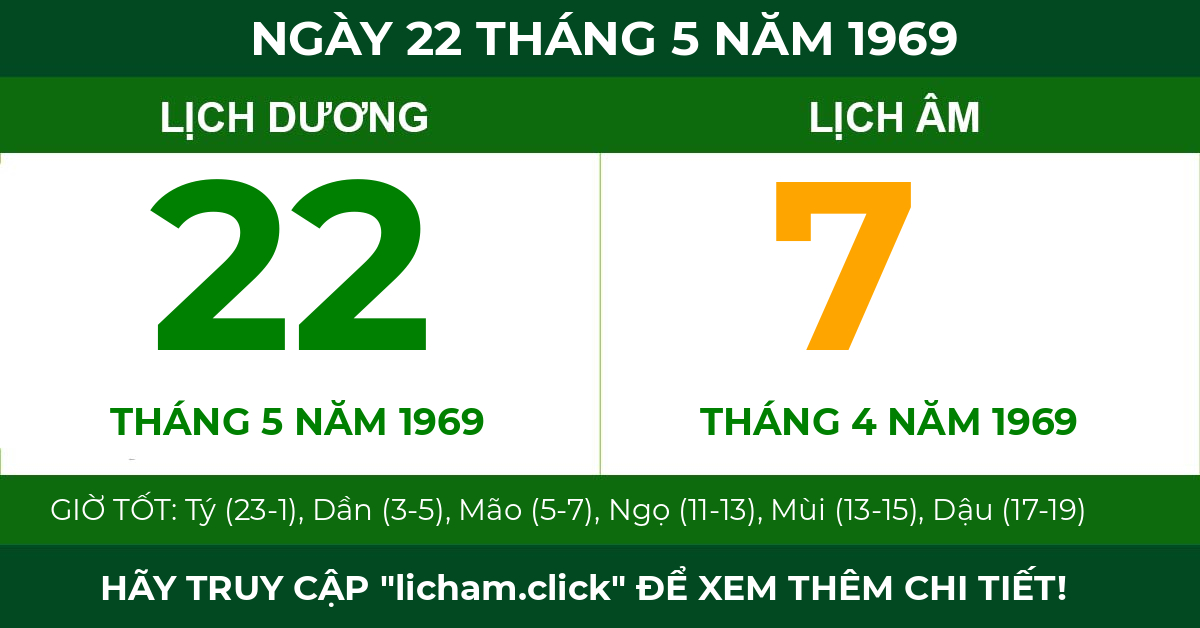 lịch âm ngày 22 tháng 5 năm 1969