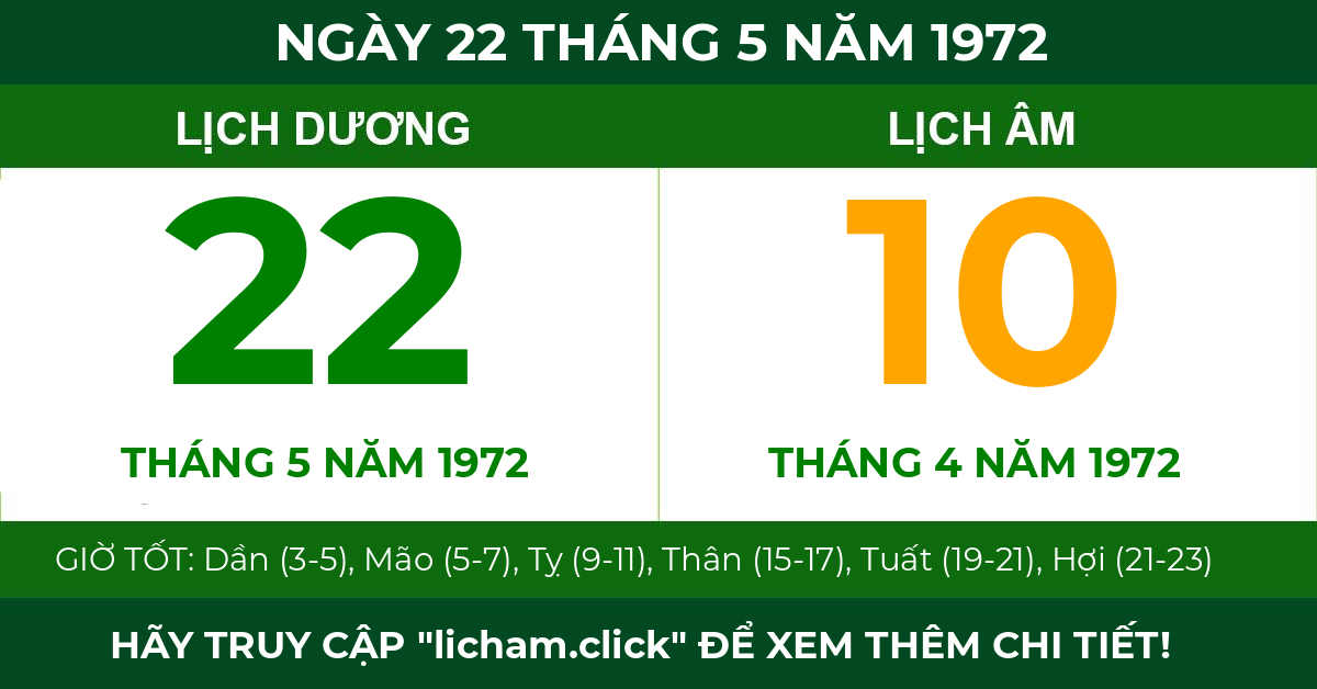 lịch âm ngày 22 tháng 5 năm 1972
