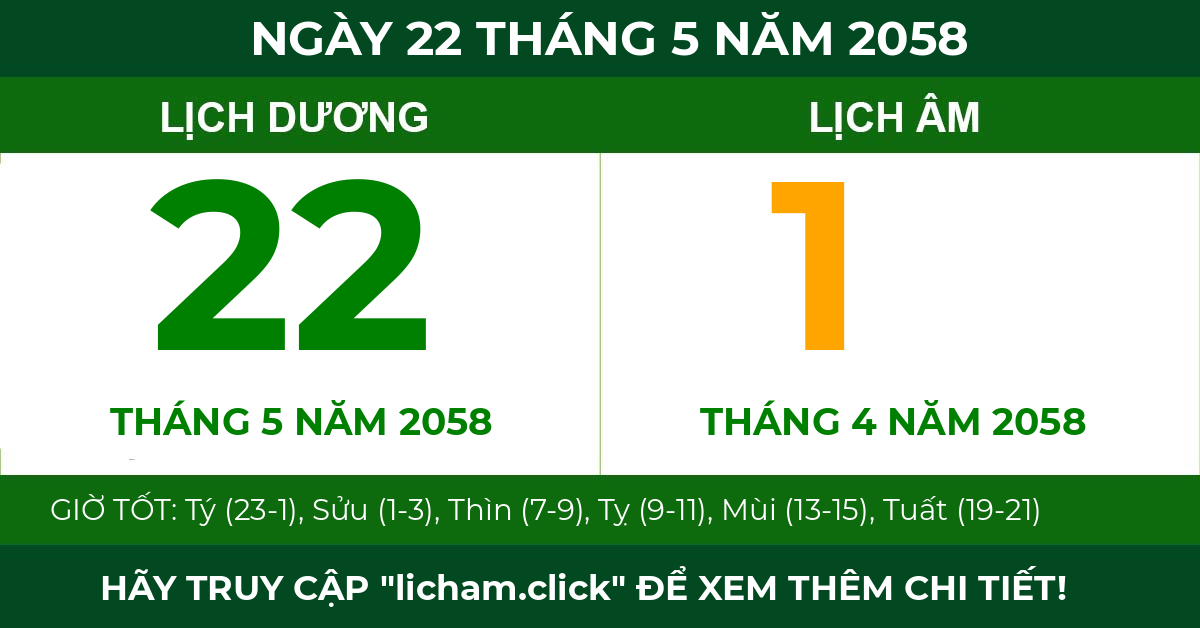 lịch âm ngày 22 tháng 5 năm 2058