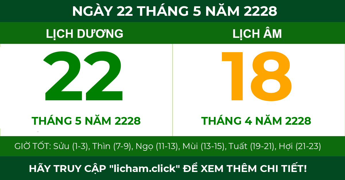 lịch âm ngày 22 tháng 5 năm 2228