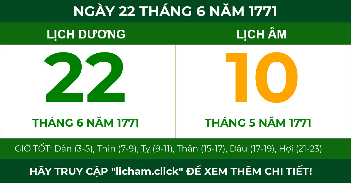 lịch âm ngày 22 tháng 6 năm 1771