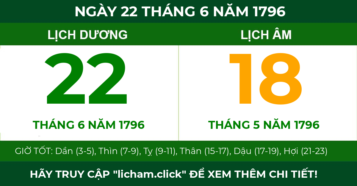 lịch âm ngày 22 tháng 6 năm 1796