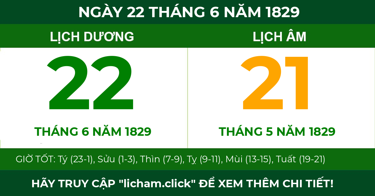 lịch âm ngày 22 tháng 6 năm 1829