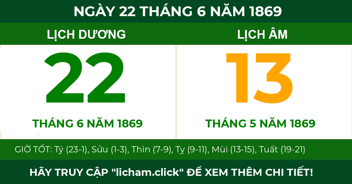 lịch âm ngày 22 tháng 6 năm 1869