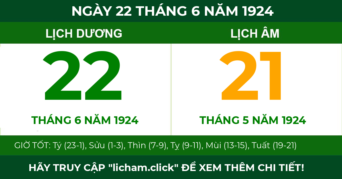 lịch âm ngày 22 tháng 6 năm 1924