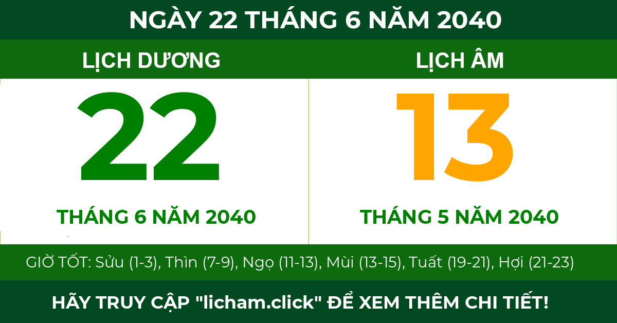 lịch âm ngày 22 tháng 6 năm 2040