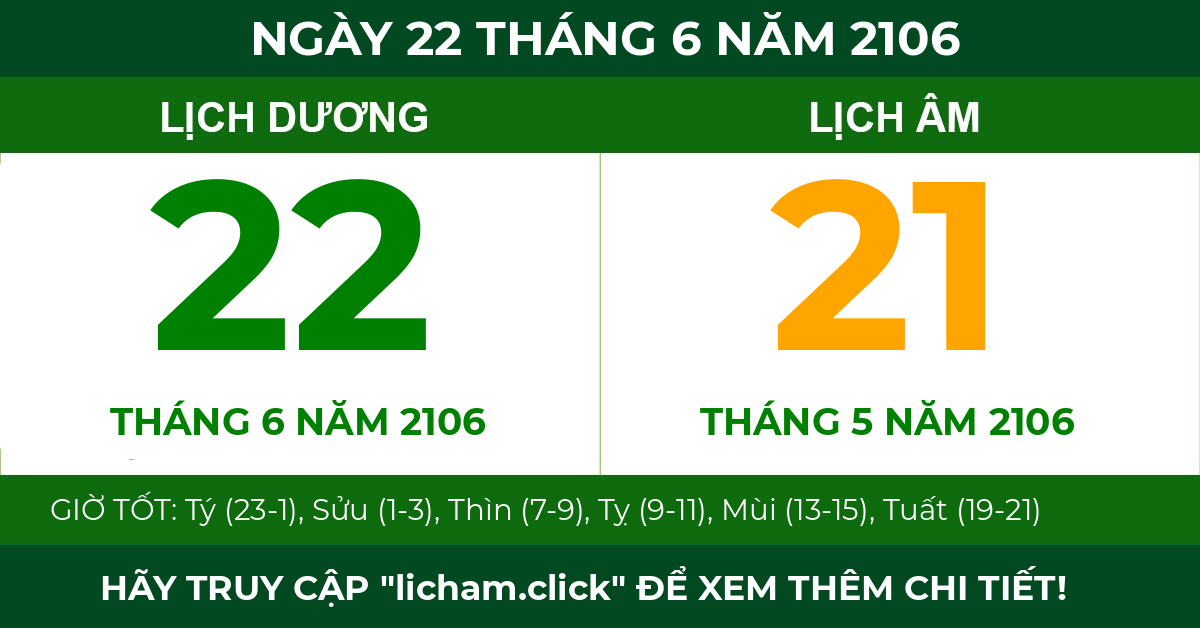 lịch âm ngày 22 tháng 6 năm 2106