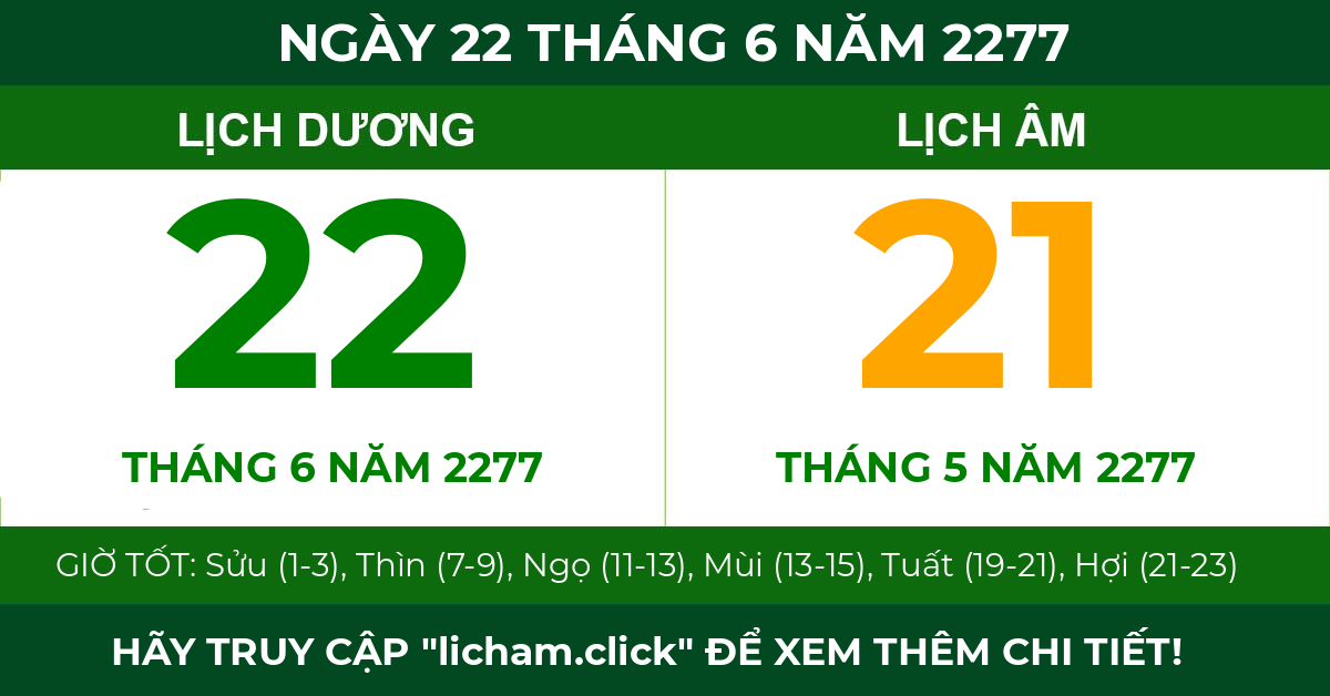 lịch âm ngày 22 tháng 6 năm 2277