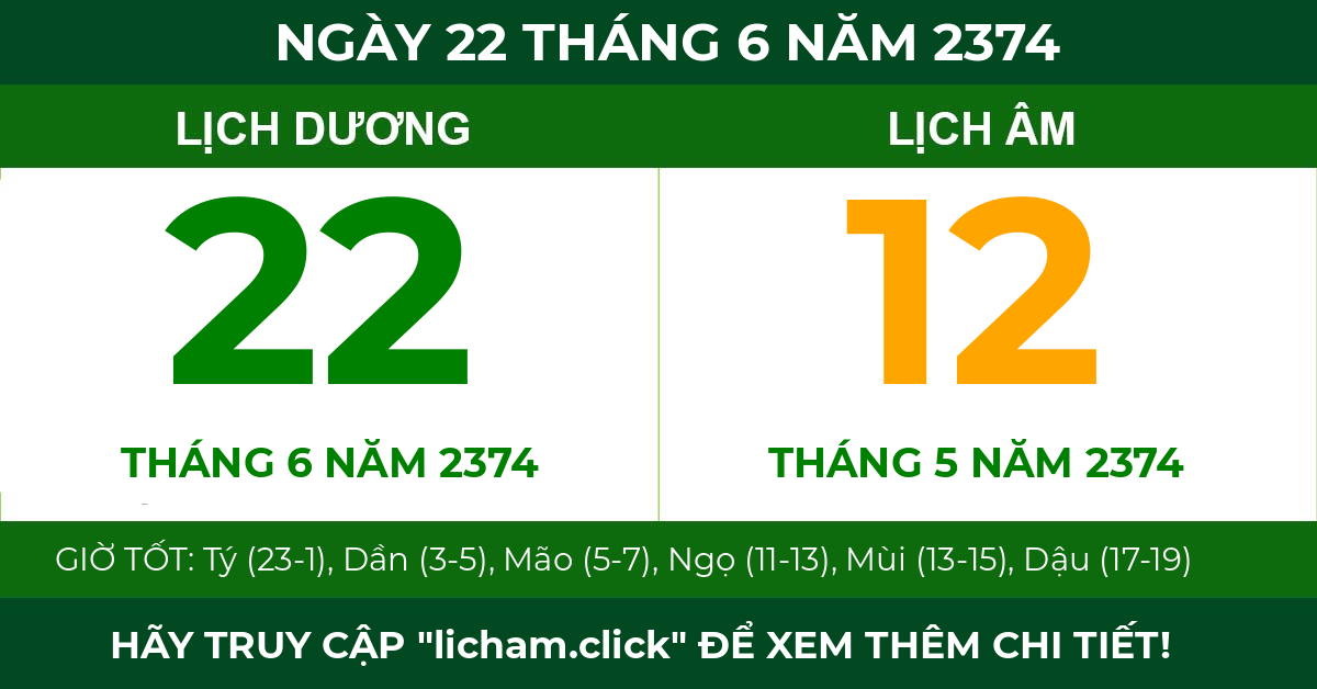 lịch âm ngày 22 tháng 6 năm 2374