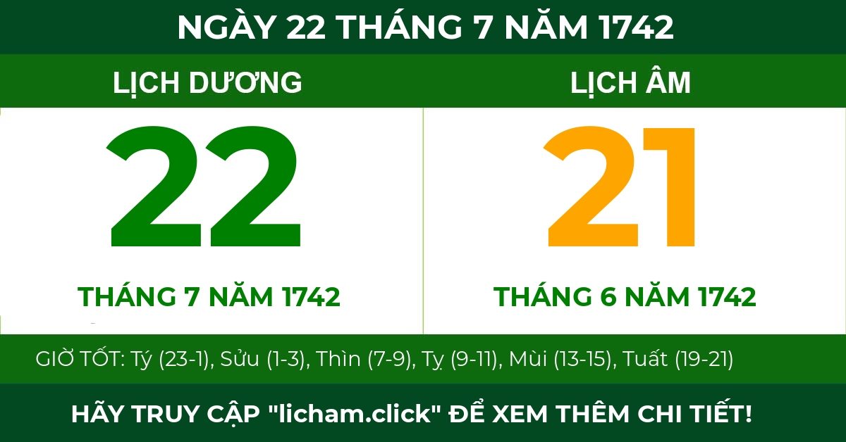 lịch âm ngày 22 tháng 7 năm 1742