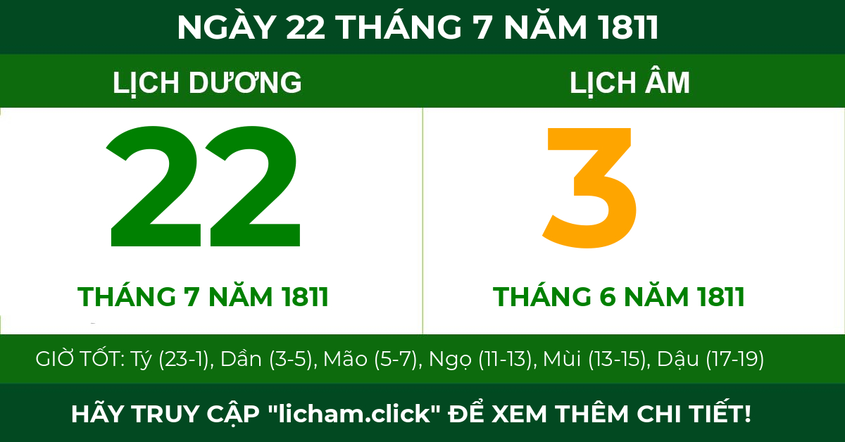 lịch âm ngày 22 tháng 7 năm 1811