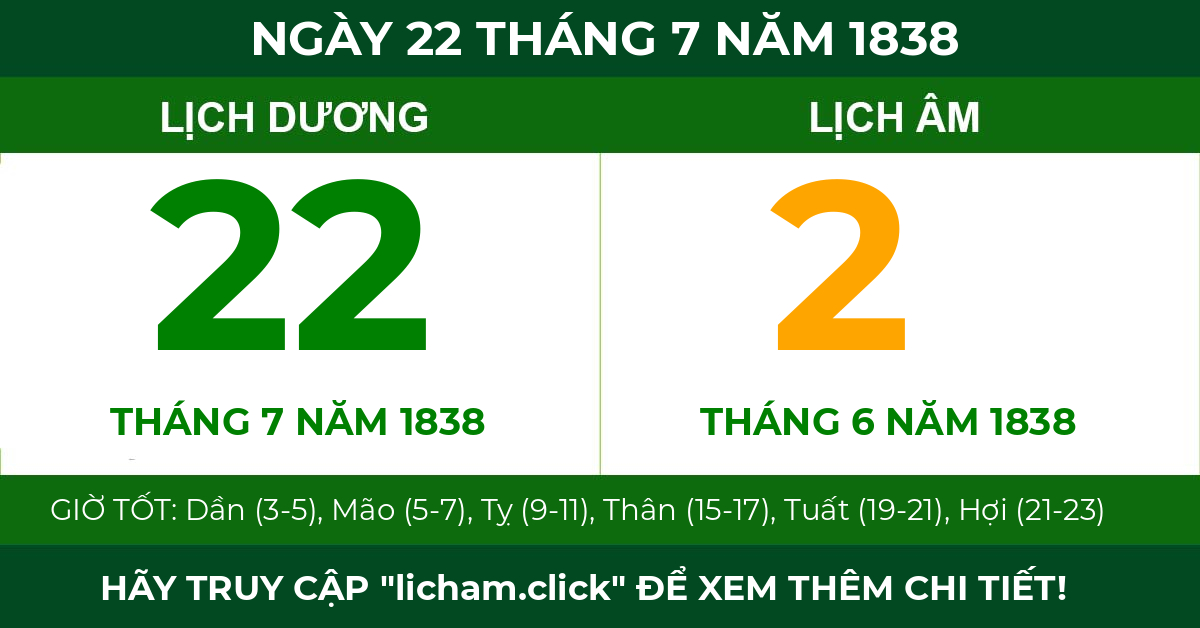 lịch âm ngày 22 tháng 7 năm 1838