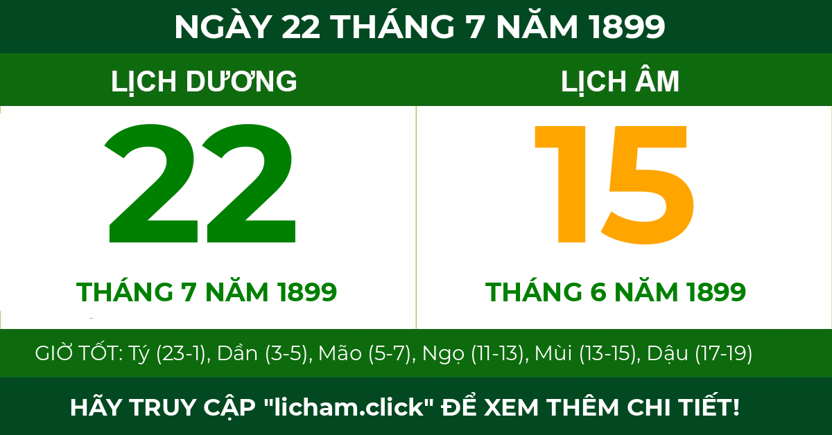 lịch âm ngày 22 tháng 7 năm 1899
