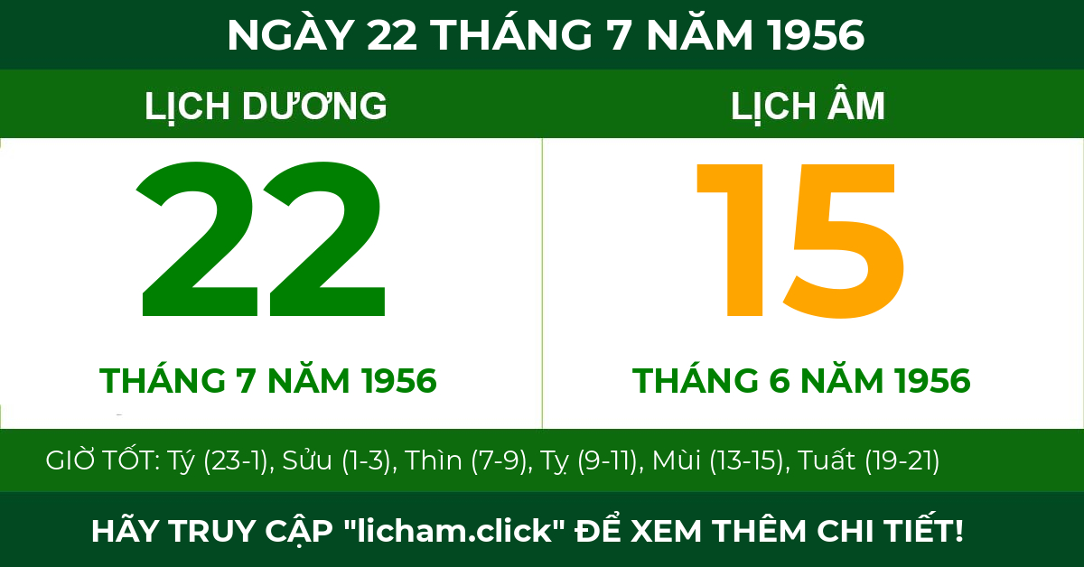 lịch âm ngày 22 tháng 7 năm 1956