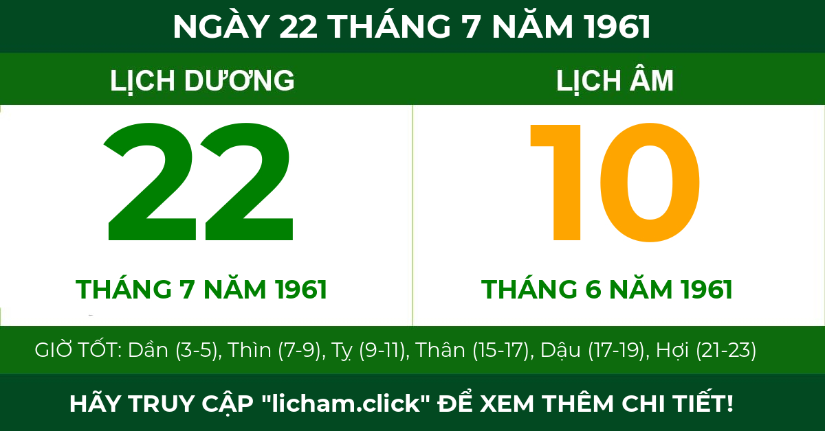 lịch âm ngày 22 tháng 7 năm 1961