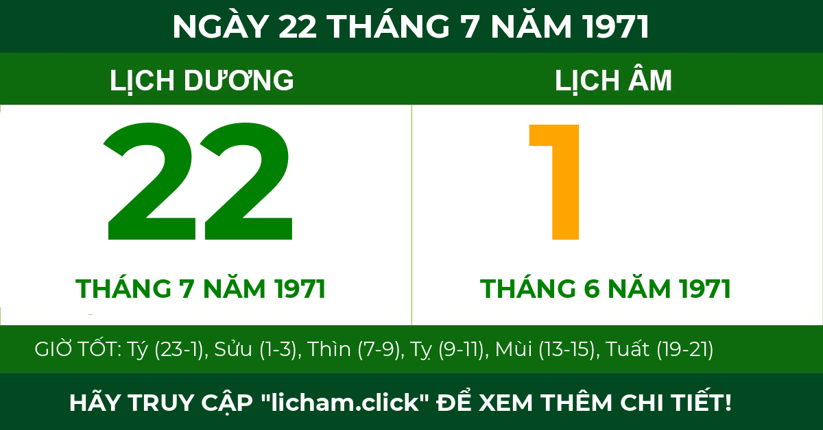 lịch âm ngày 22 tháng 7 năm 1971