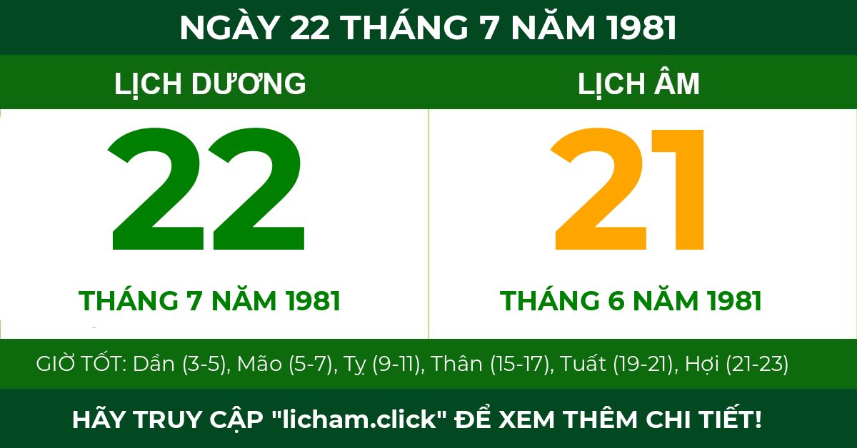 lịch âm ngày 22 tháng 7 năm 1981