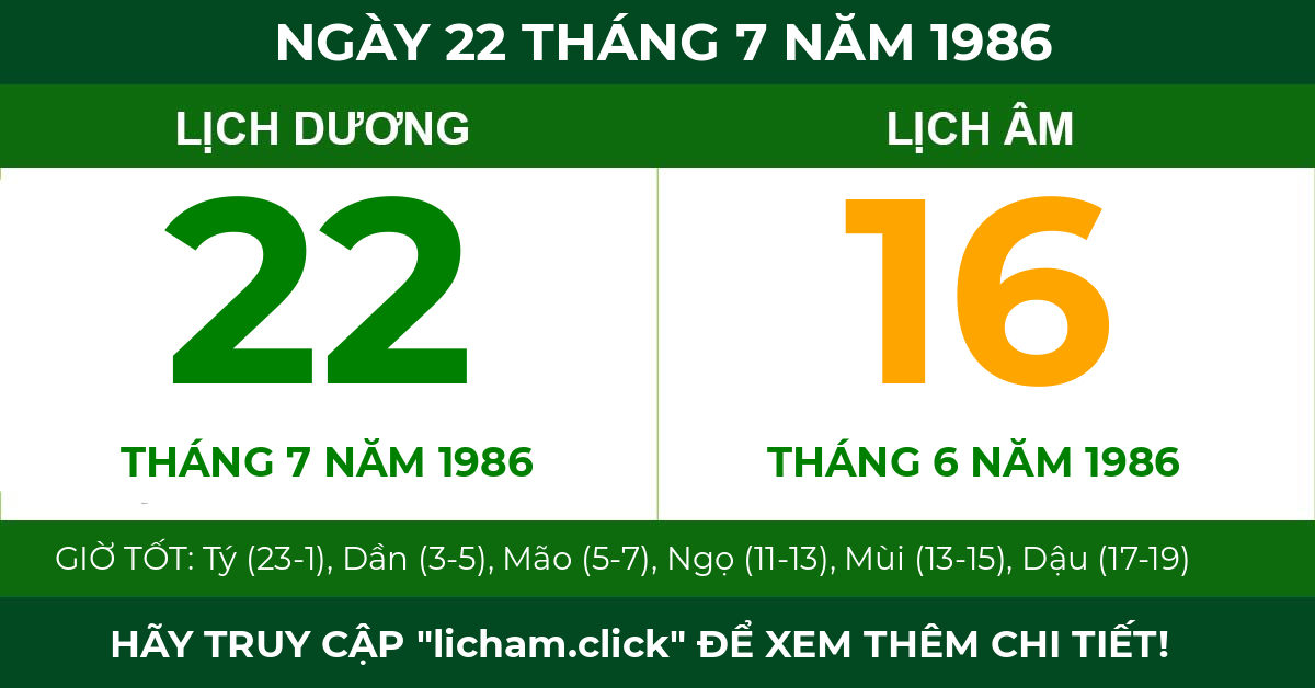 lịch âm ngày 22 tháng 7 năm 1986