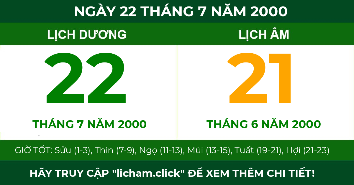 lịch âm ngày 22 tháng 7 năm 2000