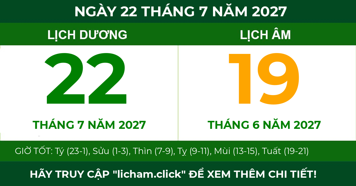 lịch âm ngày 22 tháng 7 năm 2027