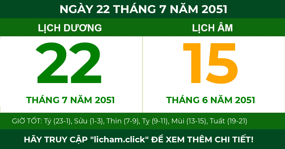 lịch âm ngày 22 tháng 7 năm 2051