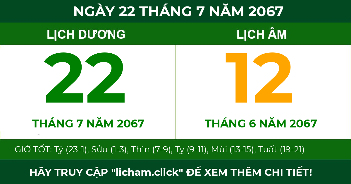 lịch âm ngày 22 tháng 7 năm 2067