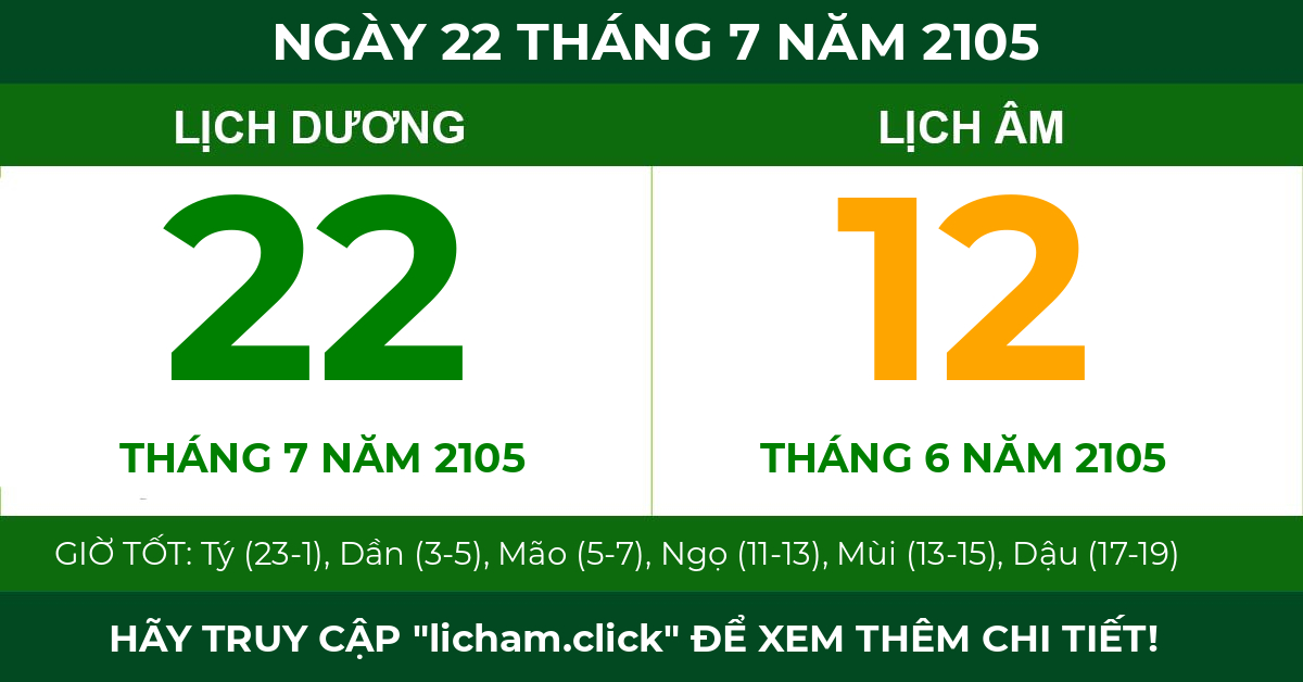 lịch âm ngày 22 tháng 7 năm 2105
