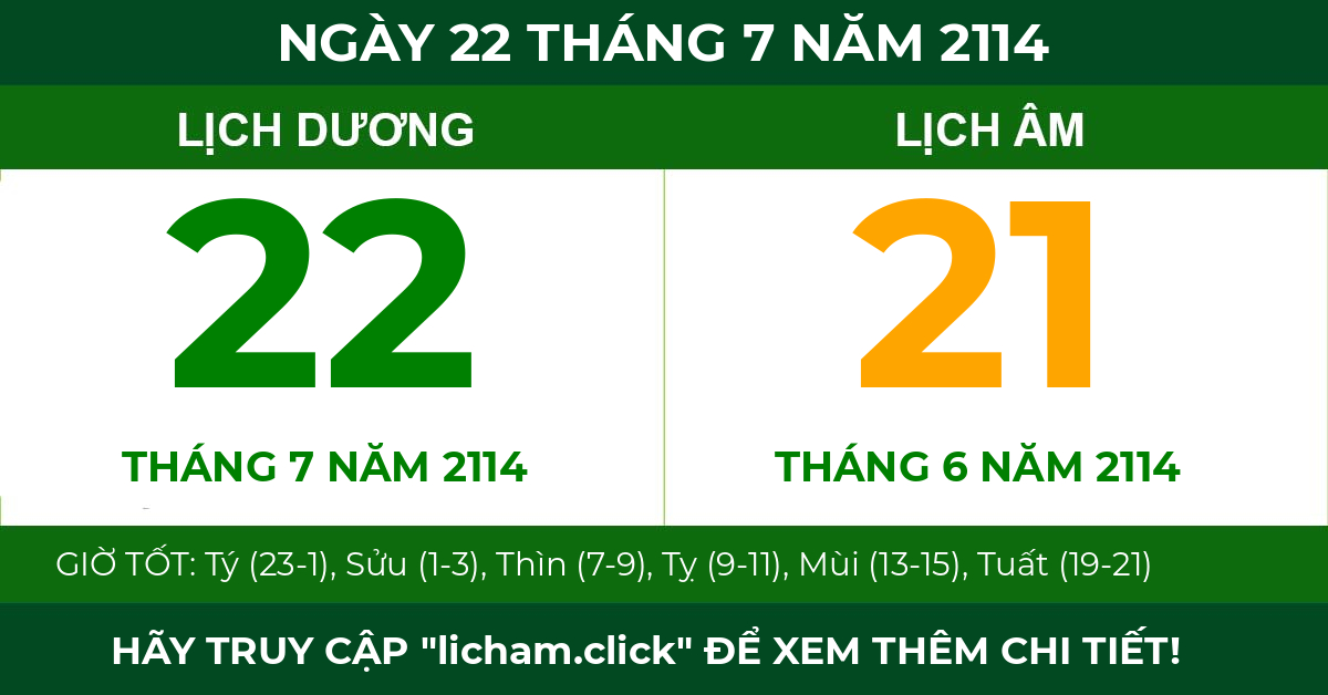 lịch âm ngày 22 tháng 7 năm 2114