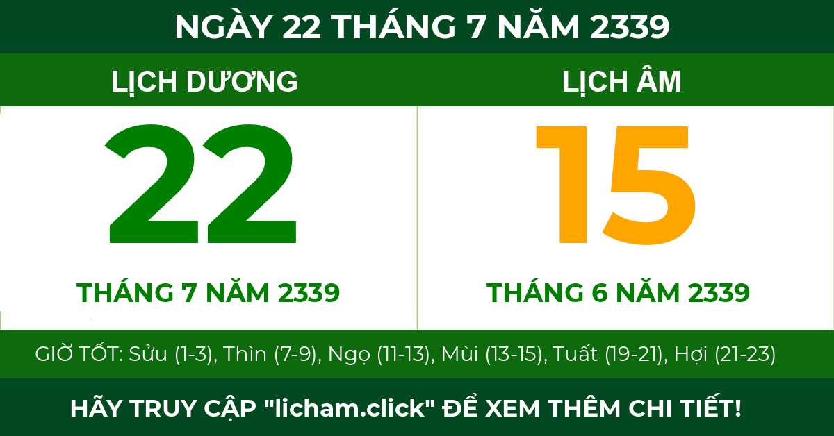 lịch âm ngày 22 tháng 7 năm 2339