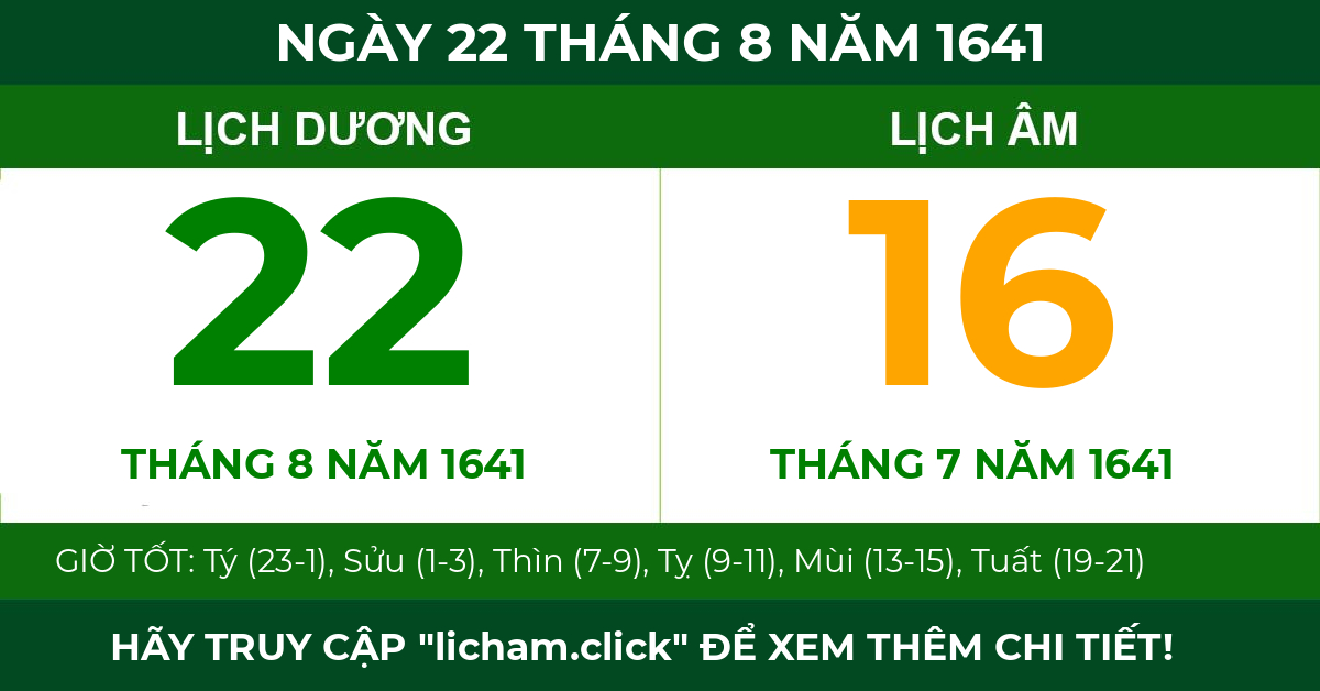 lịch âm ngày 22 tháng 8 năm 1641