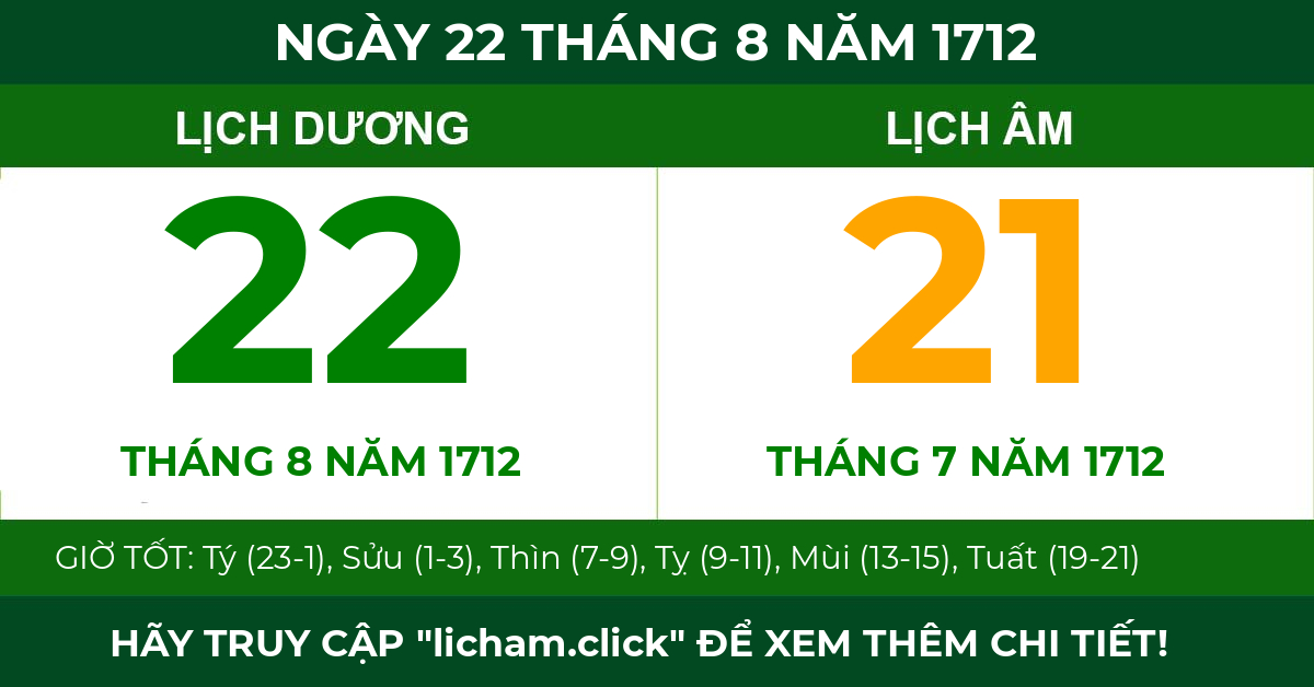lịch âm ngày 22 tháng 8 năm 1712