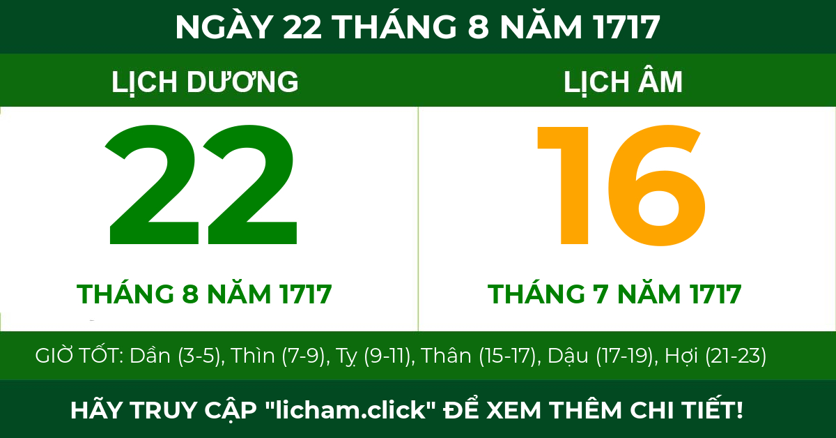 lịch âm ngày 22 tháng 8 năm 1717