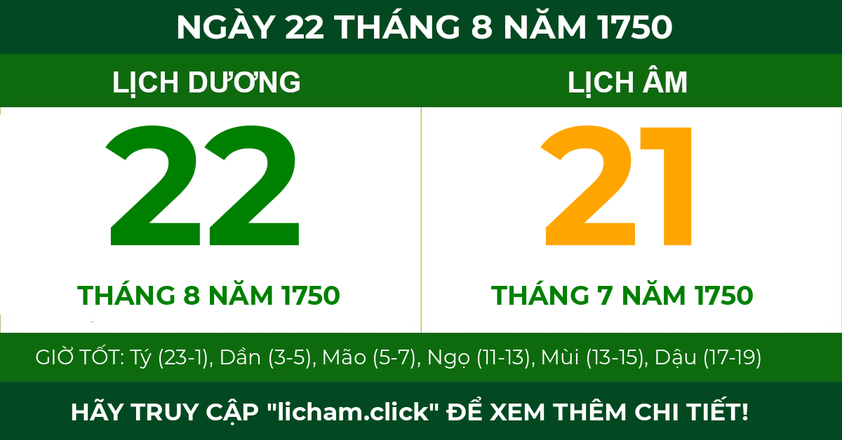 lịch âm ngày 22 tháng 8 năm 1750