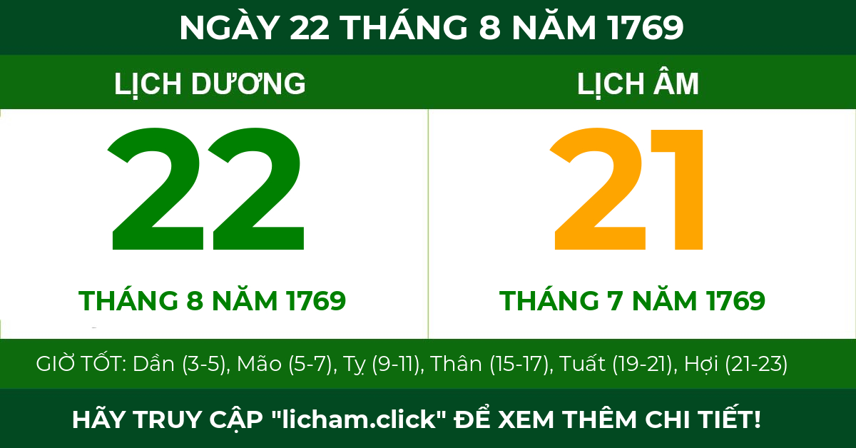 lịch âm ngày 22 tháng 8 năm 1769