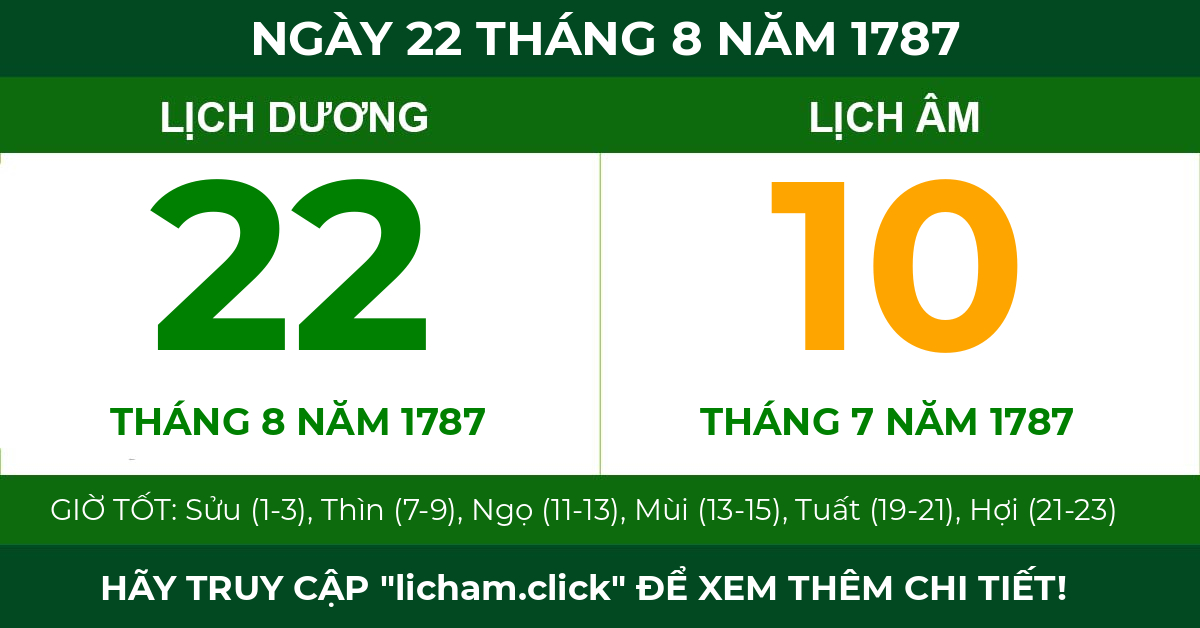 lịch âm ngày 22 tháng 8 năm 1787