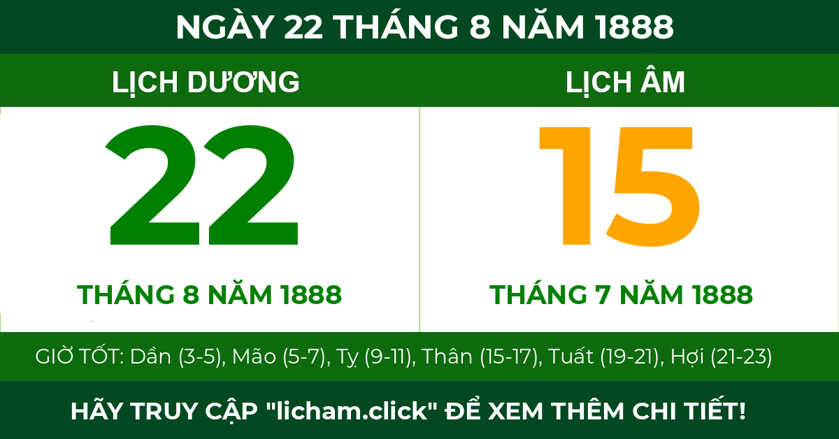 lịch âm ngày 22 tháng 8 năm 1888
