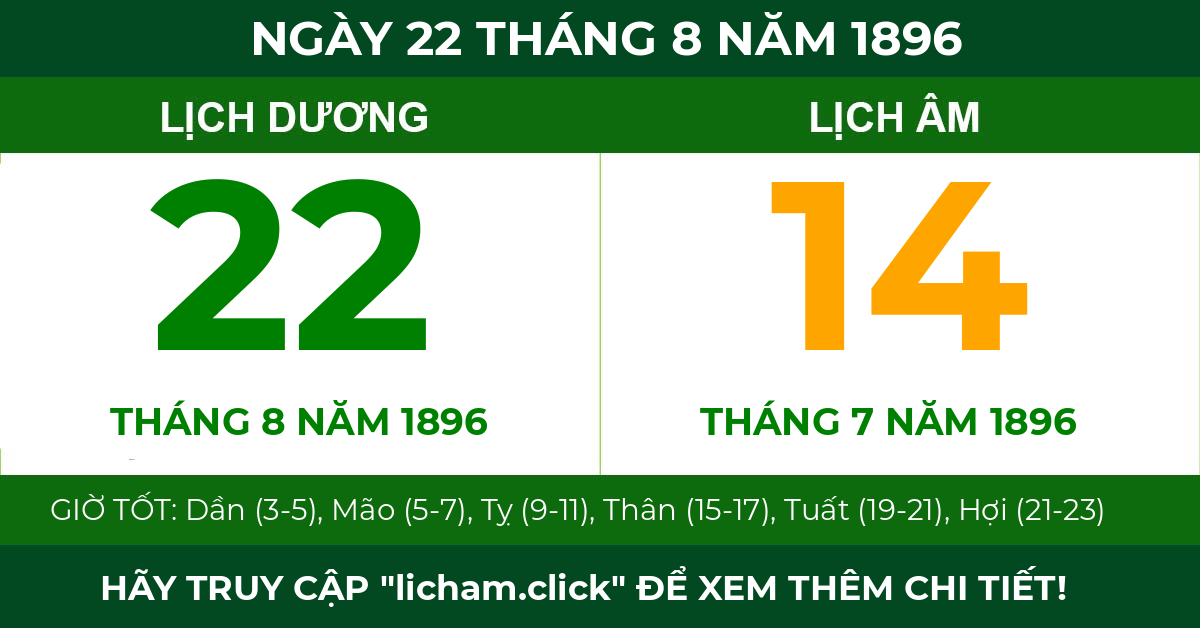 lịch âm ngày 22 tháng 8 năm 1896